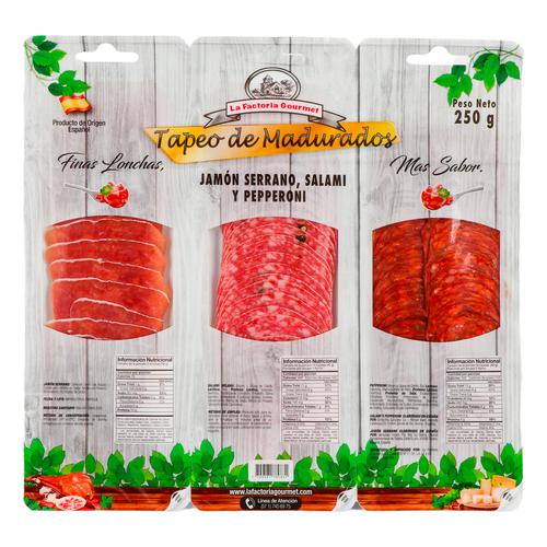 Tabla de carnes maduradas: mixta (Jamón Serrano, Pepperoni y Salami) -