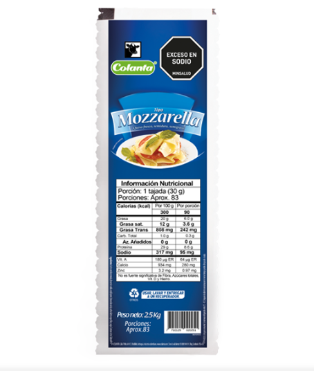 Queso Mozarella tajado o bloque  x 500 g