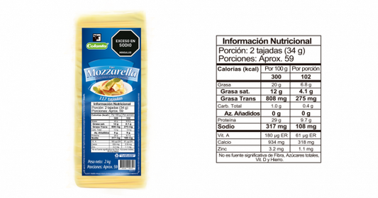 Queso Mozarella : bloque x 2 kg tajado