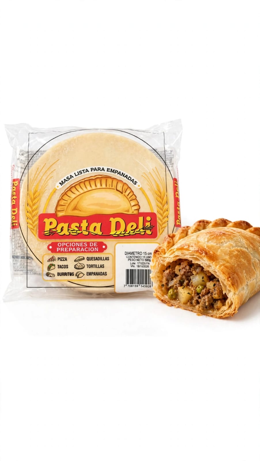 Masa lista para empanadas Pasta Deli Paq x 15 laminas (a base de harina de trigo)